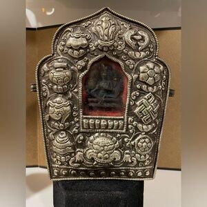 Antique Tibetan Silver Ghau Box with Cloth